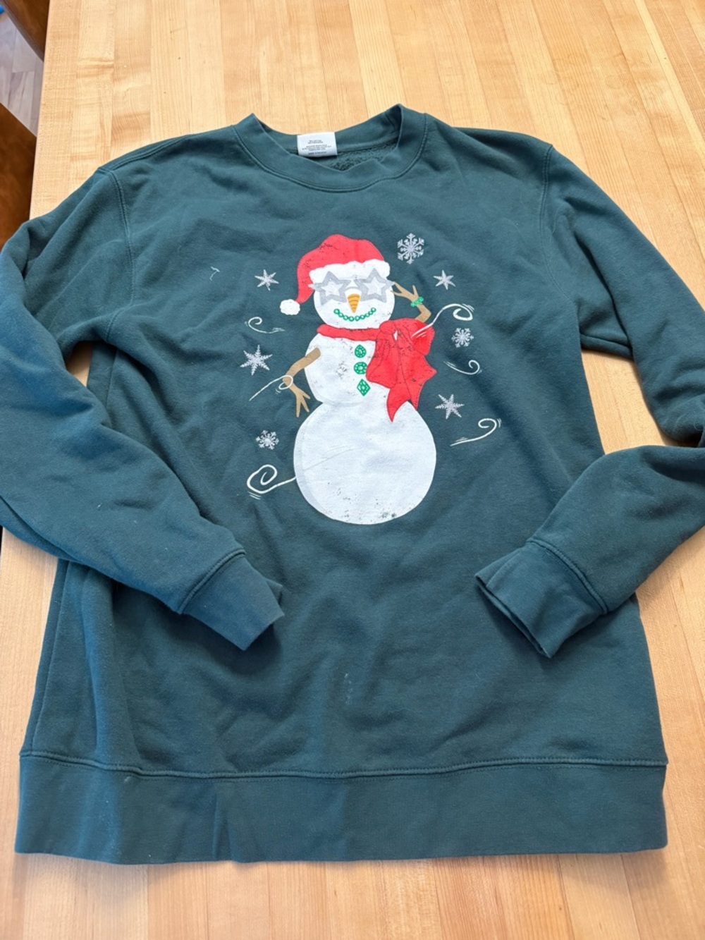 Men's Dark Green Crewneck Sweatshirt with Festive Snowman